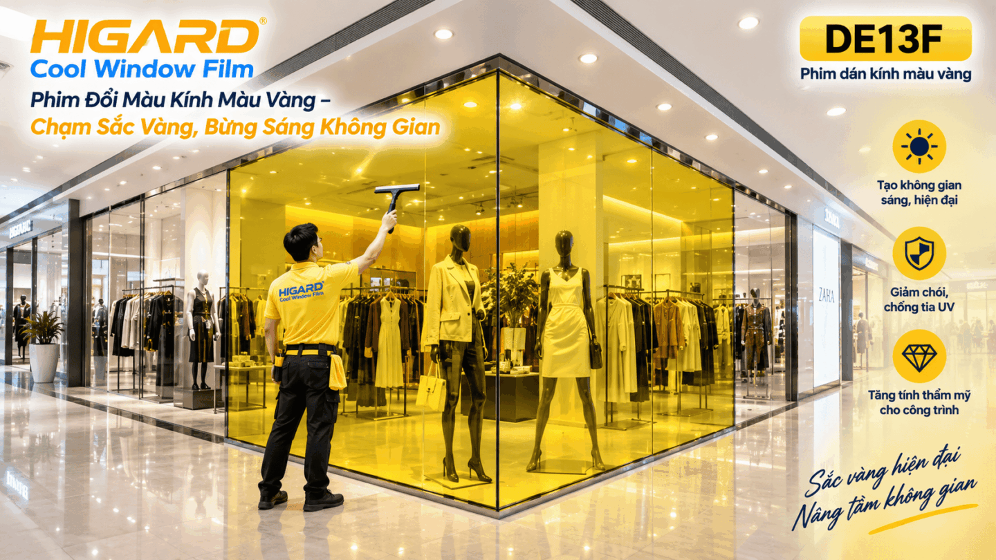 Phim đổi màu kính màu vàng Higard cho văn phòng hiện đại
