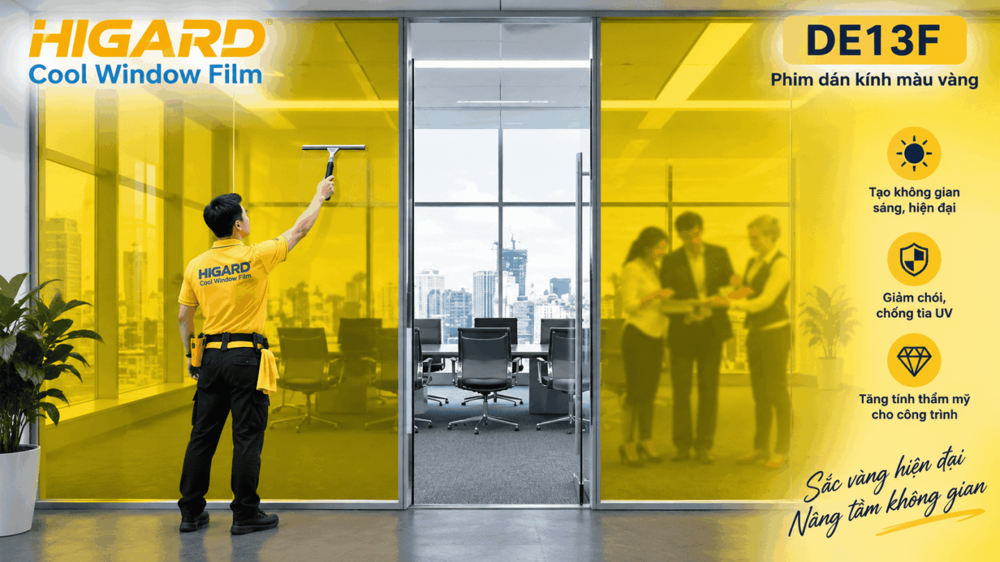 Phim dán kính màu vàng Higard cho quầy lễ tân