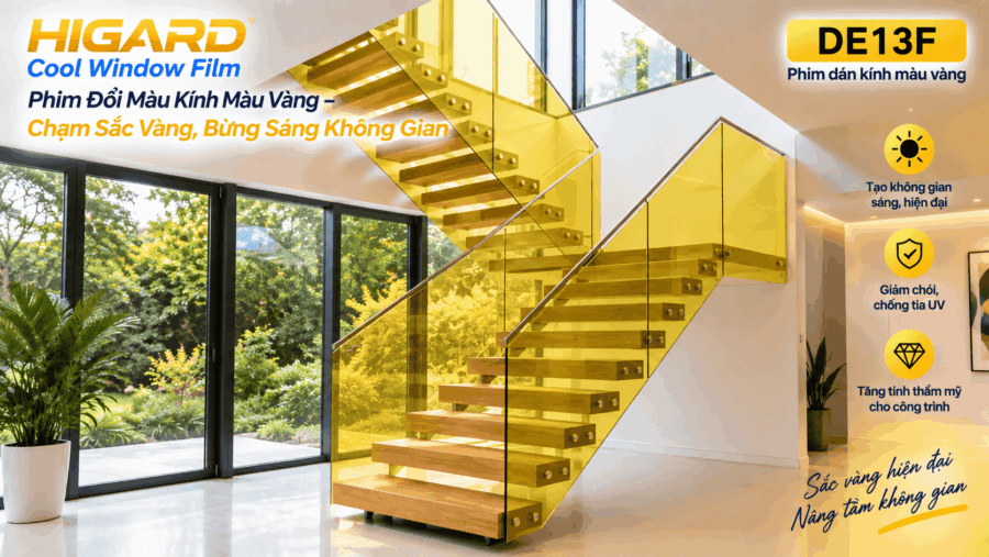Phim đổi màu kính màu vàng Higard trang trí vách kính