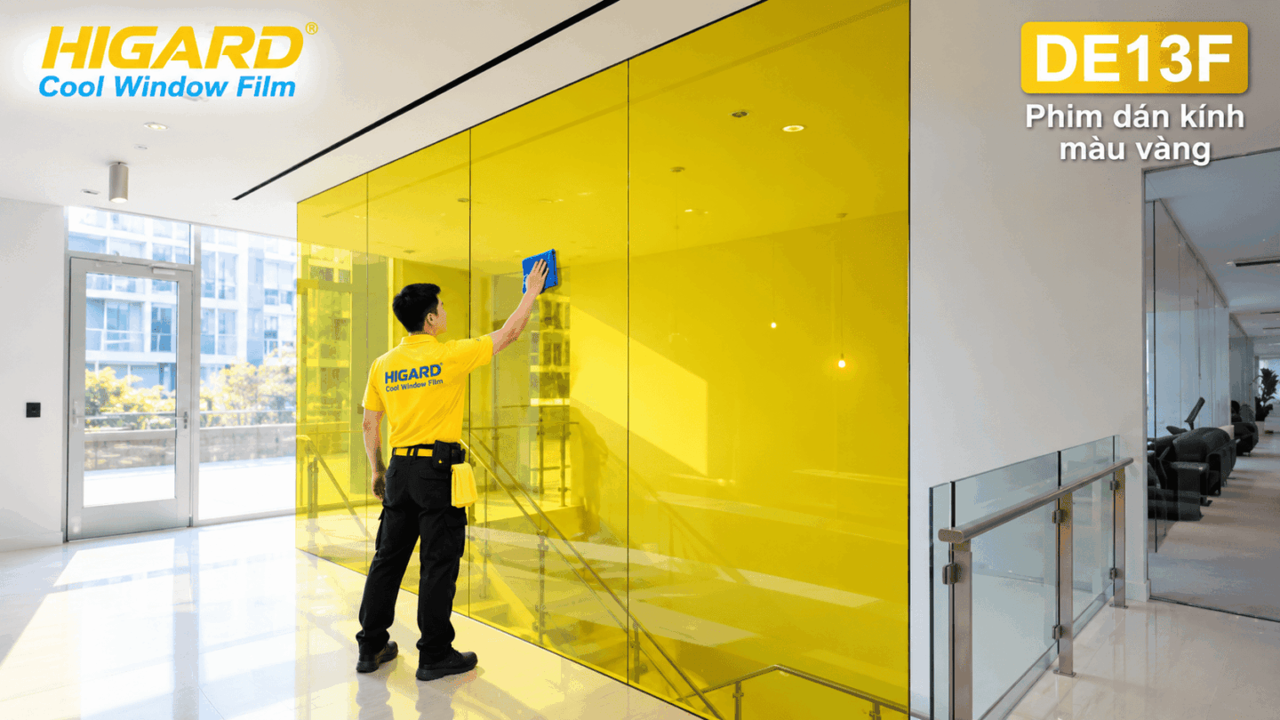 Phim dán kính màu vàng Higard trang trí cửa kính đẹp