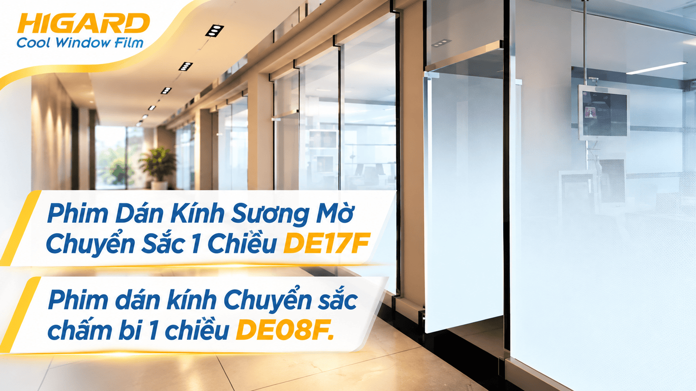 Ưu Điểm Của Phim Dán Kính Sương Mờ Chuyển Sắc 1 Chiều DE17F Và Phim dán kính Chuyển sắc chấm bi 1 chiều DE08F 1 So sánh phim dán kính sương mờ DE17F và phim chuyển sắc chấm bi DE08F