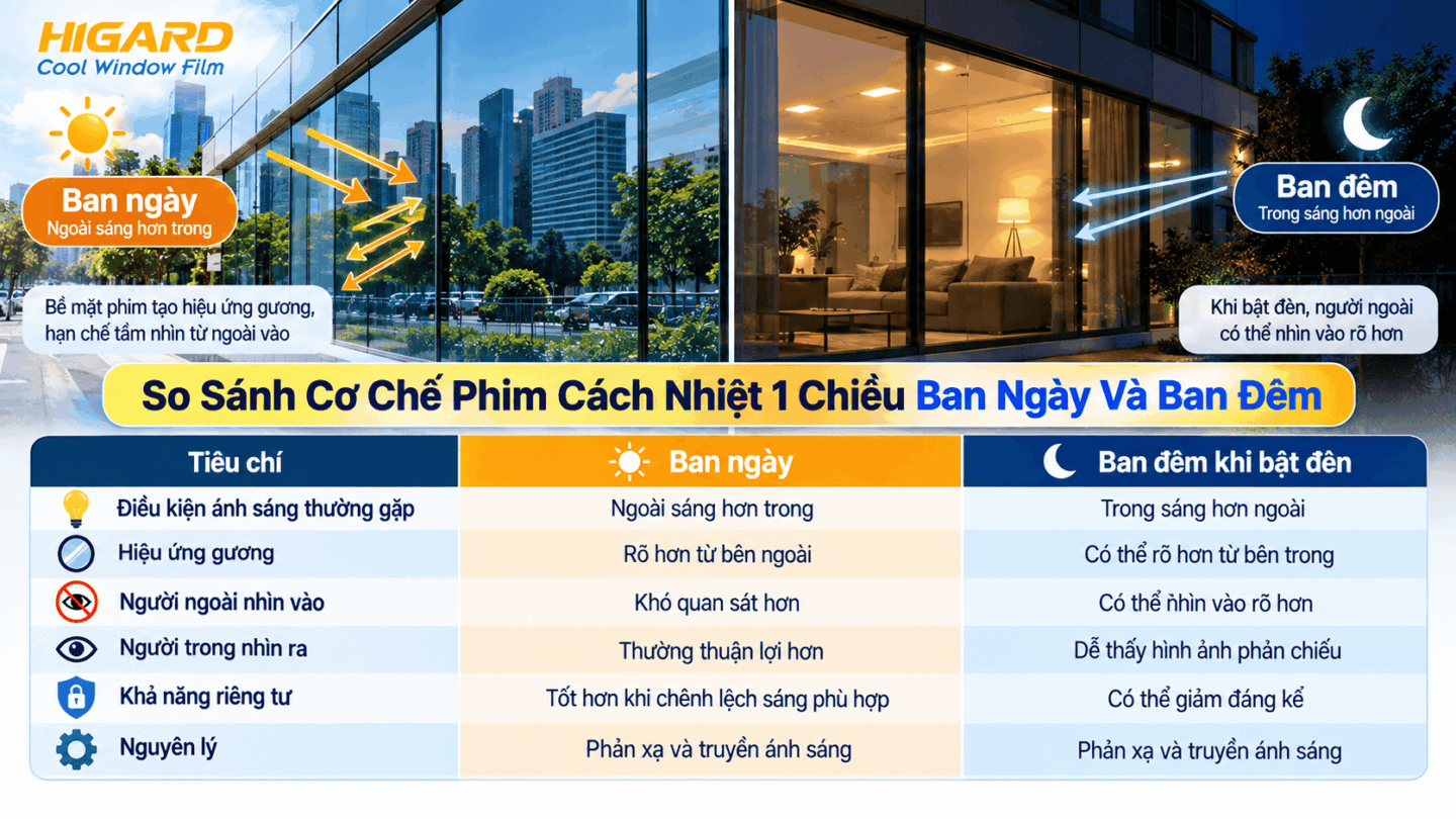 Phim cách nhiệt 1 chiều trên cửa kính phòng khách có ánh nắng chiếu vào