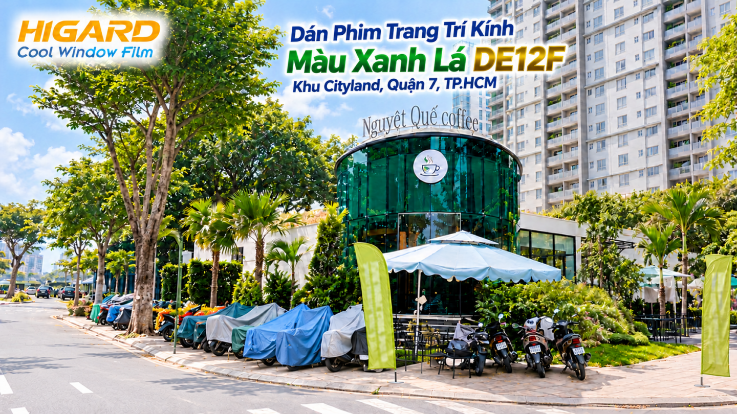 Dịch vụ dán kính văn phòng màu xanh của Wunderlabel với phim DE12F