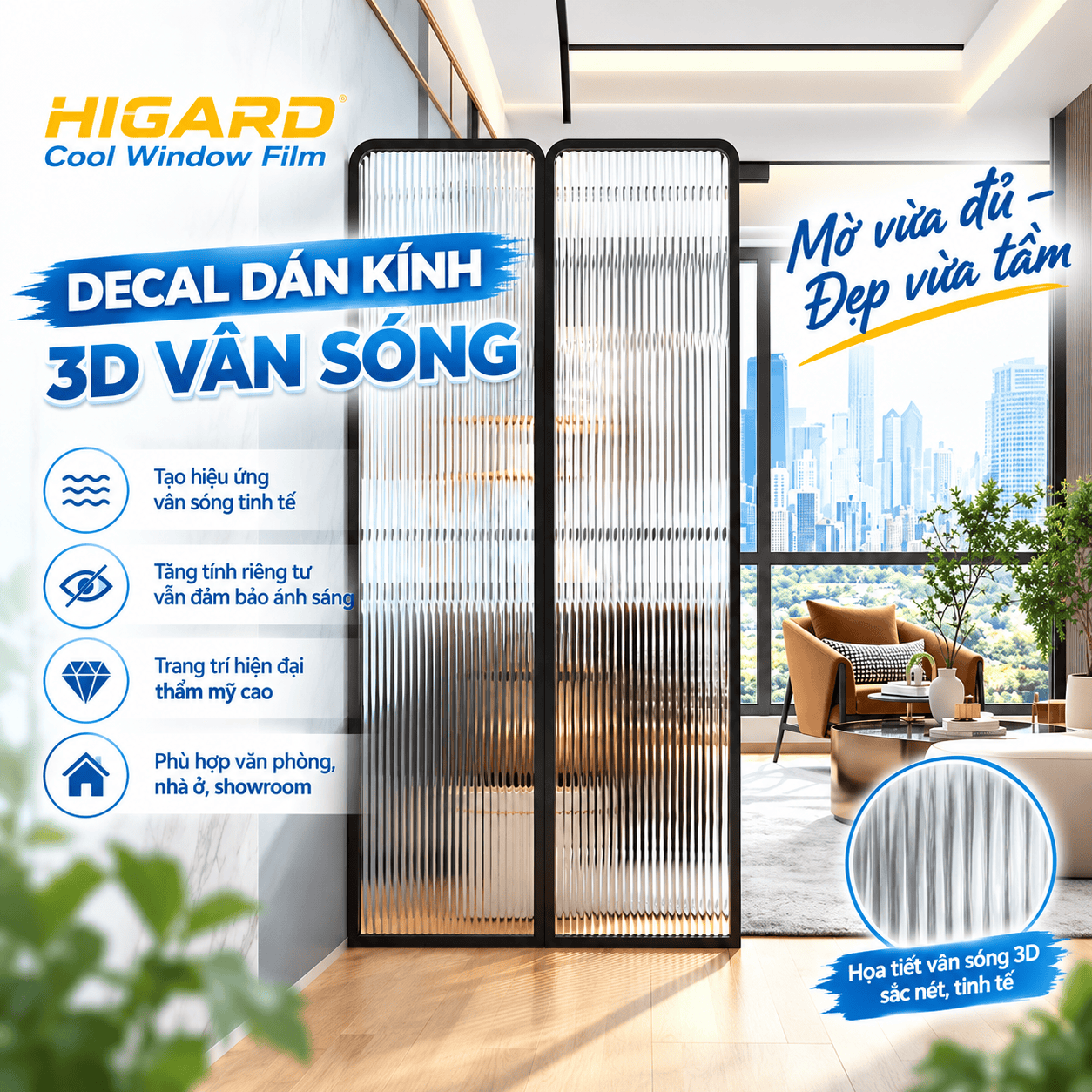 Decal Dán Kính Vân Sóng 3D Sóng Nhỏ 0.5CM DE18F: Đỉnh Cao Decor Không Gian Hiện Đại 4 Decal dán cửa kính vân sóng nhỏ 0.5cm trang trí nội thất Higard