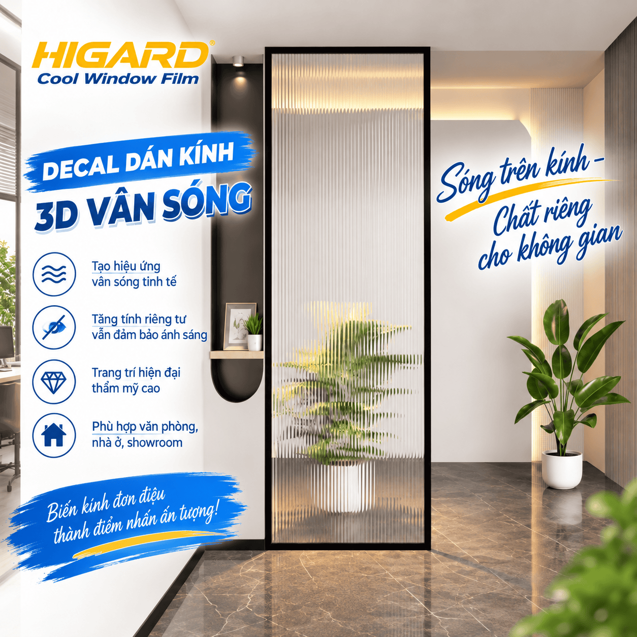 Decal Dán Kính Vân Sóng 3D Sóng Nhỏ 0.5CM DE18F: Đỉnh Cao Decor Không Gian Hiện Đại 1 Decal vân sóng 3D Higard dán vách kính văn phòng sang trọng