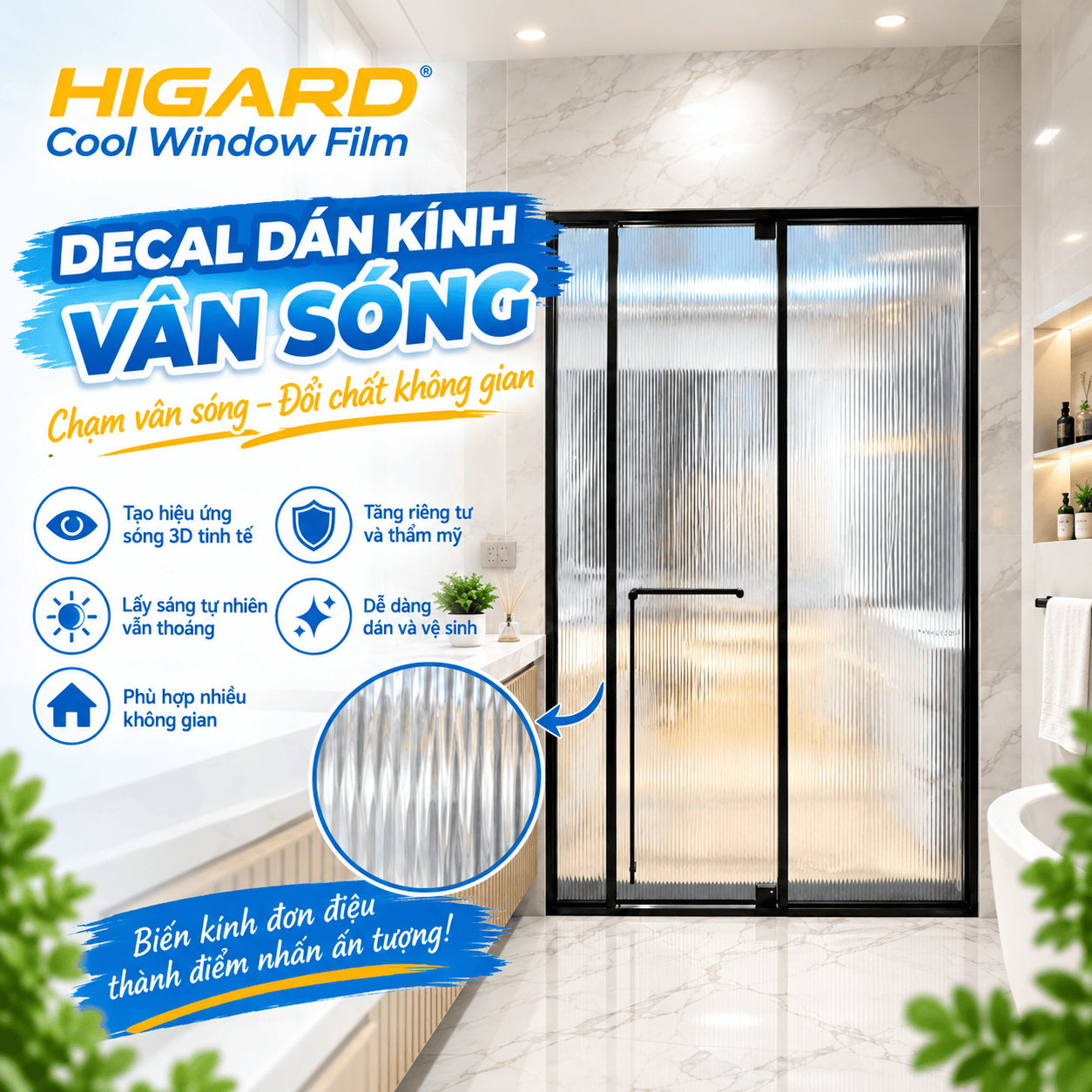Decal Dán Kính Vân Sóng 3D Sóng Nhỏ 0.5CM DE18F: Đỉnh Cao Decor Không Gian Hiện Đại 7 Decal dán kính vân sóng 3D sóng nhỏ 0.5cm Higard trang trí vách kính hiện đại