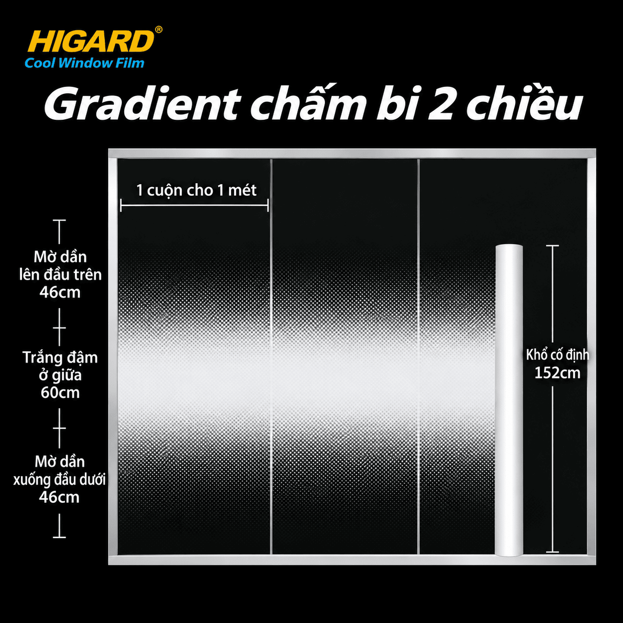 Phim Dán Kính Chuyển Sắc Gradient Chấm Bi 2 Đầu DE02F - Sang Trọng, Tinh Tế Cho Vách Kính 4 Phim kính trang trí Gradient DE02F Higard phù hợp nội thất hiện đại