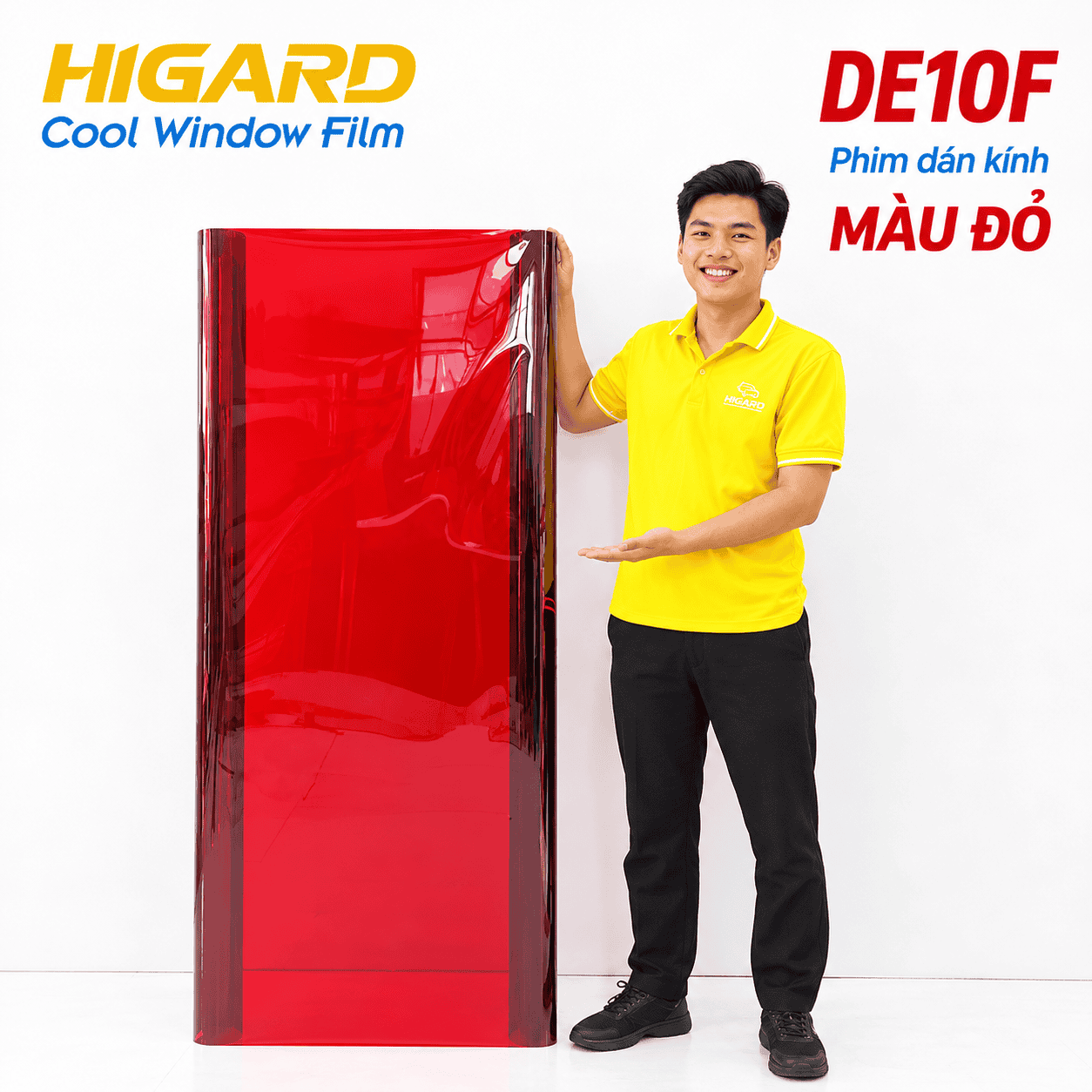 Phim Dán Kính Màu Đỏ Mã DE10F - Đổi Màu Và Tạo Điểm Nhấn Nổi Bật 1 Cuộn phim dán kính màu đỏ DE10F Higard chất liệu PET