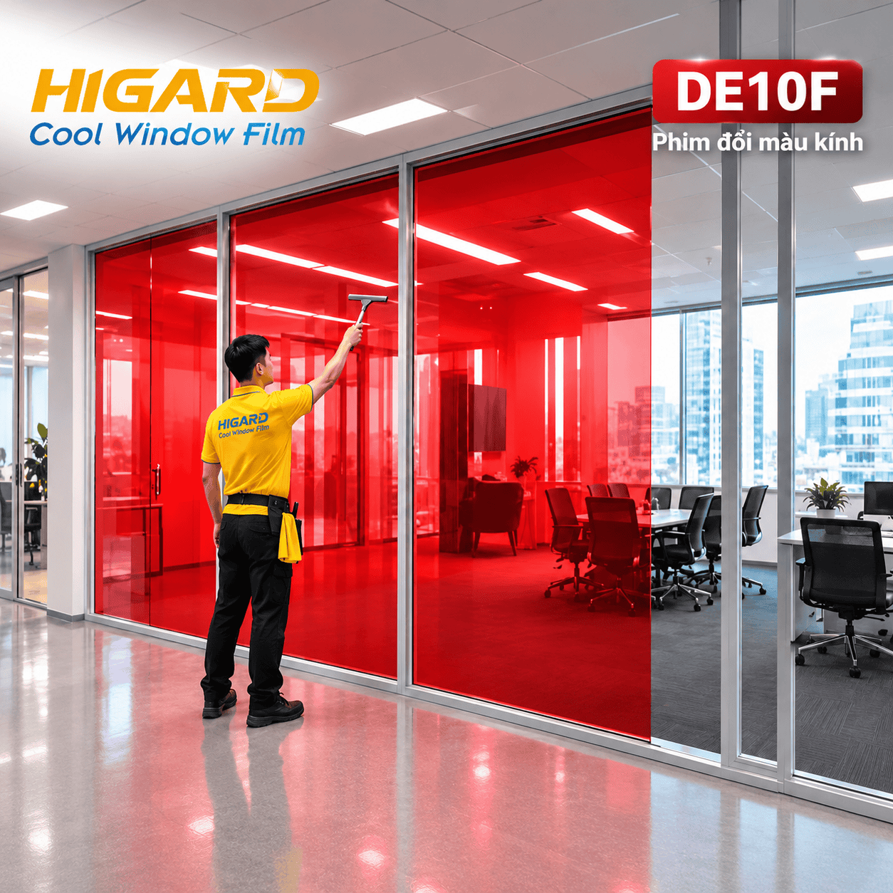 Phim Dán Kính Màu Đỏ Mã DE10F - Đổi Màu Và Tạo Điểm Nhấn Nổi Bật 4 Decal dán kính màu đỏ DE10F trang trí cửa hàng