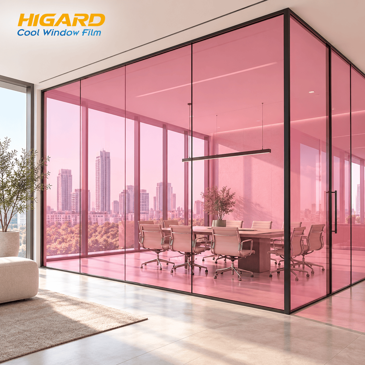 Phim Dán Kính Màu Hồng DE14F Higard trang trí không gian kinh doanh