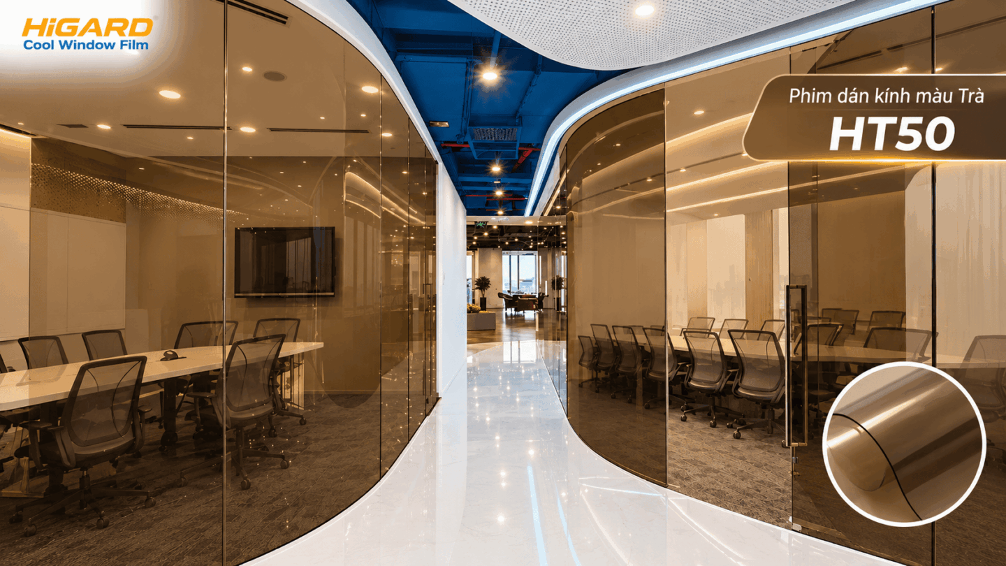 Phim dán kính màu trà HT50 trang trí cửa kính nhà ở