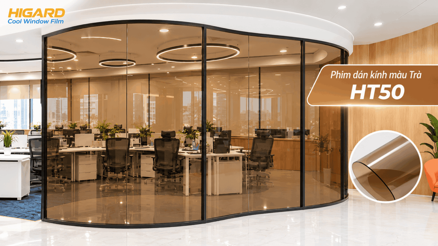 Phim dán kính màu trà Higard HT50 cho vách kính nội thất