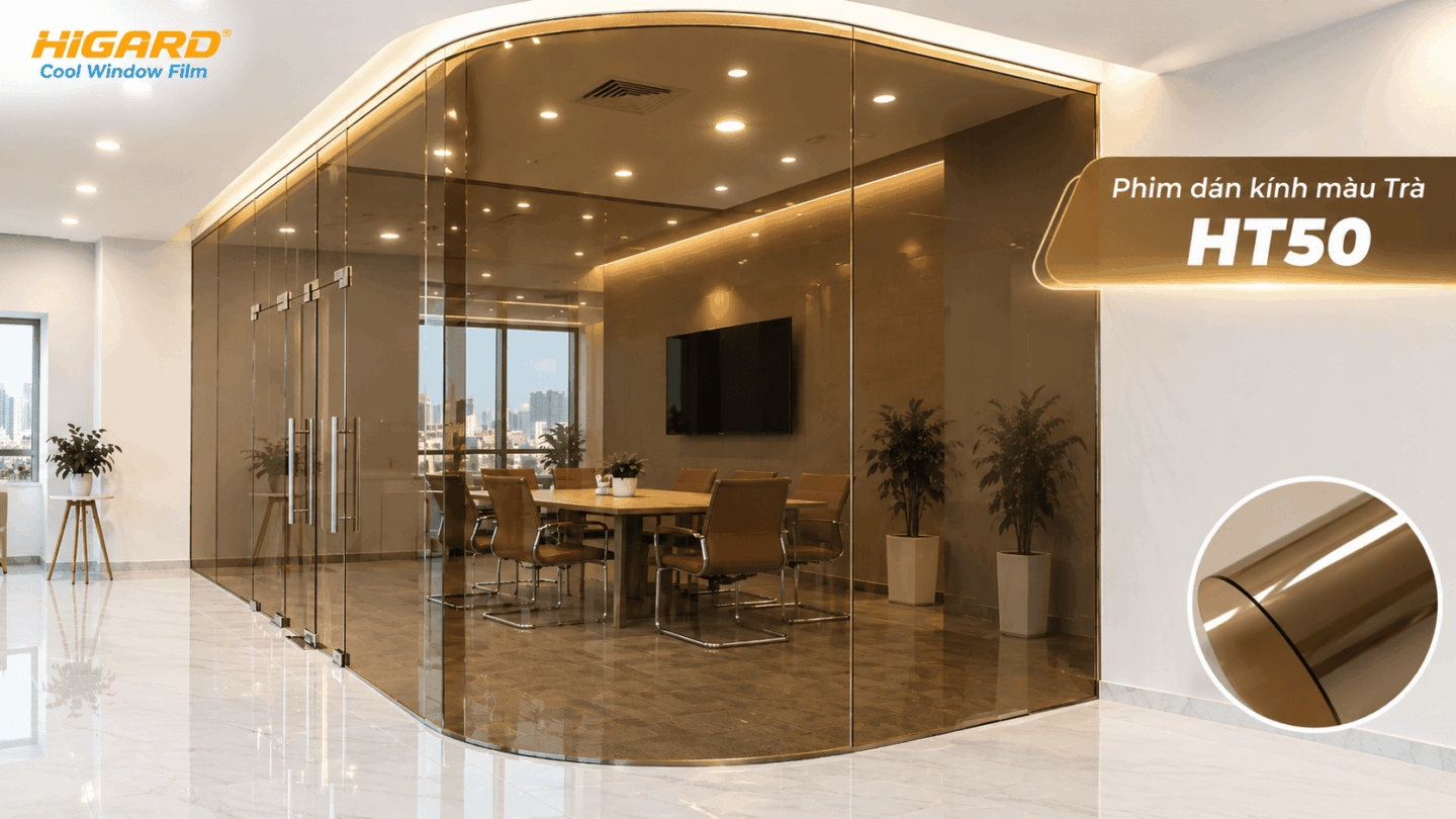 Phim dán kính màu trà HT50 Higard trang trí kính hiện đại
