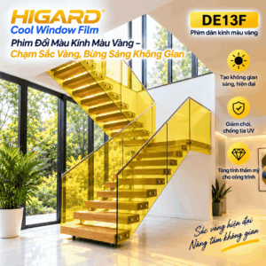 Vách kính showroom dán phim màu vàng DE13F Higard
