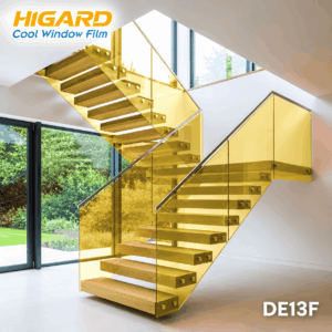 Kính cầu thang dán phim trang trí màu vàng DE13F Higard
