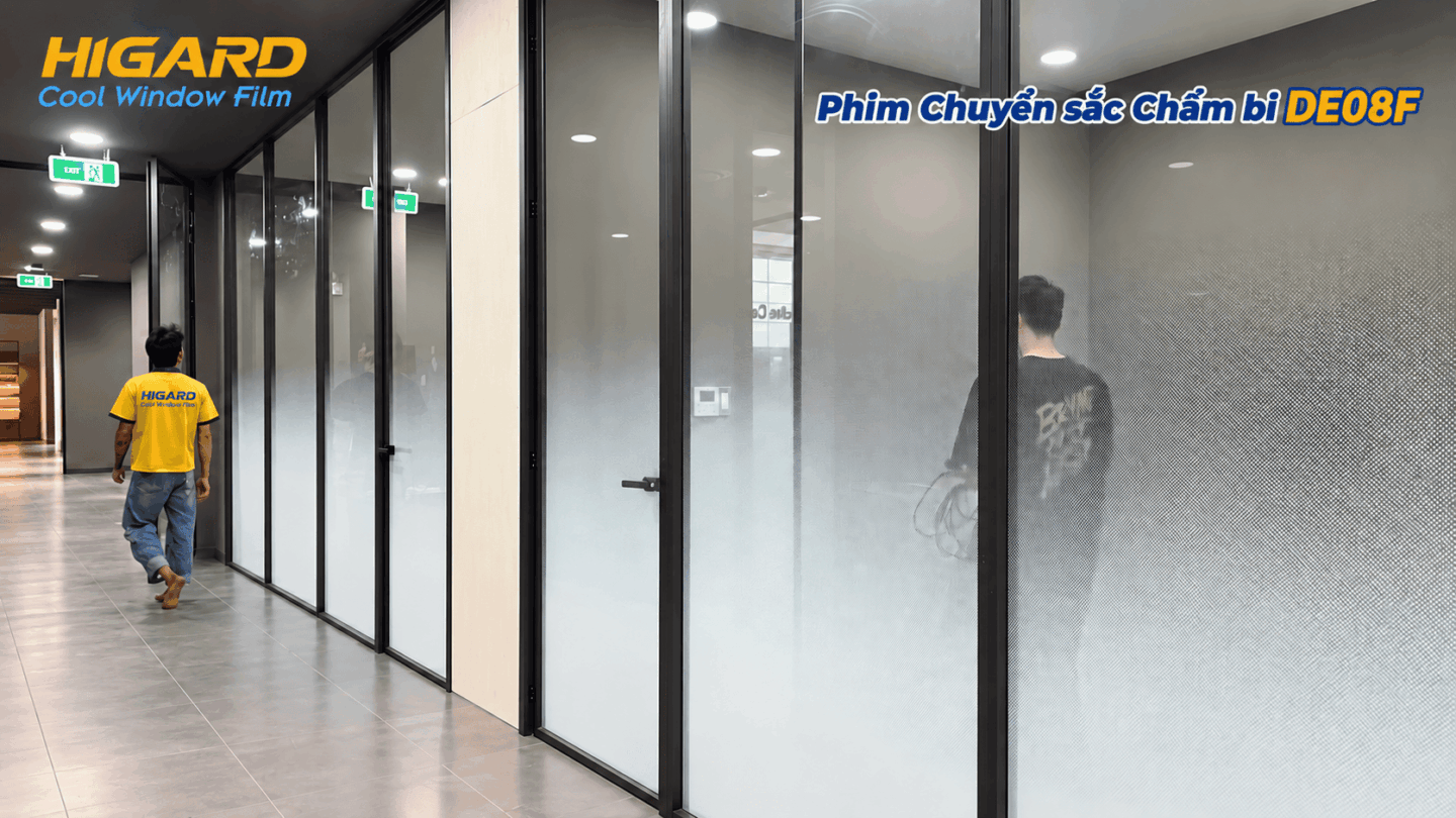 Dịch vụ dán kính văn phòng của Wunderlabel với decal mờ chuyển sắc